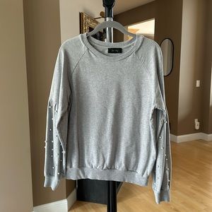 Charlie Moss Gray Sweatshirt with Pearl Sleeve Detail